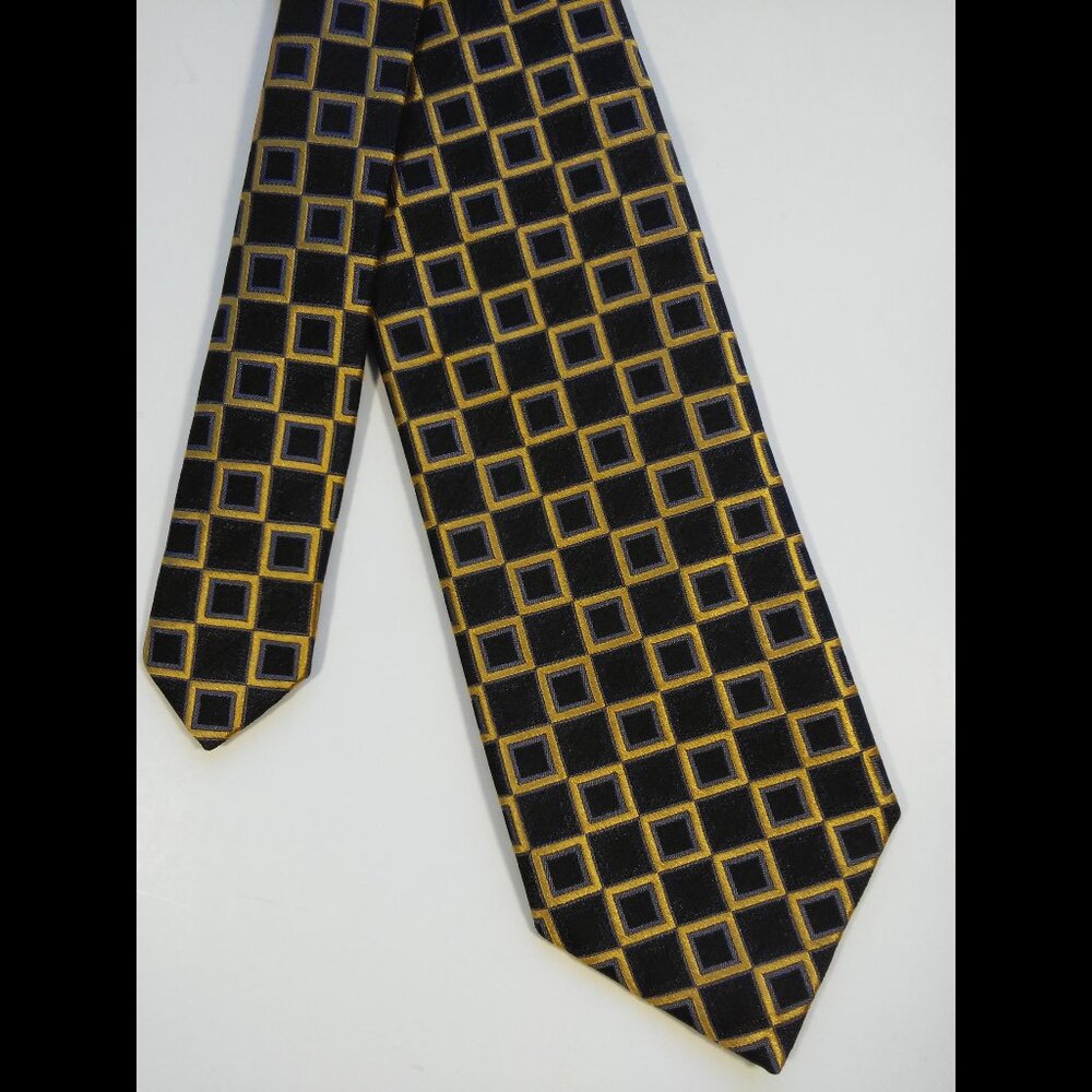 Robert Talbott Best of Class Tie Black & Gold Squares Designer Made in USA